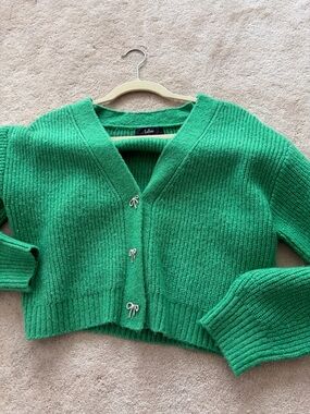 Lulu's Kelly Green Cropped V-Neck Knit Cardigan